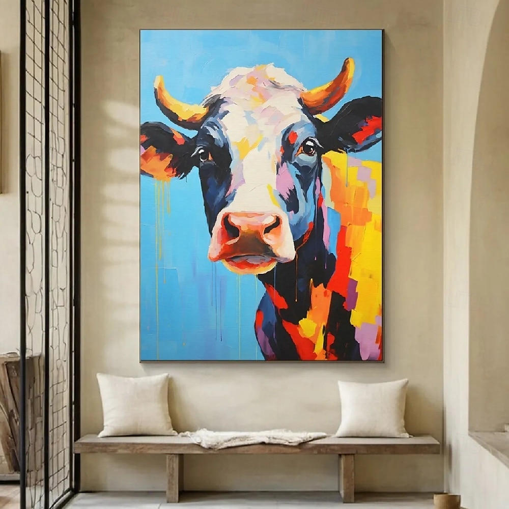 peinture à l'huile peinte à la main, œuvre d'art abstraite de vache, peinture à l'huile, peinture de vache sur toile, art abstrait extra large, peinture animale texturée surdimensionnée, art de 2025 ? $116.99 –P3
