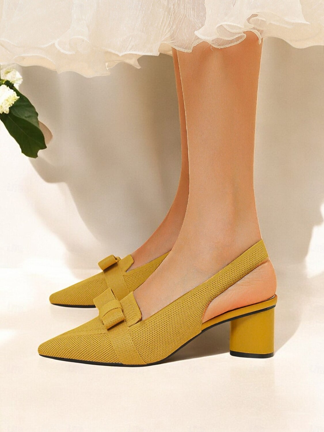 slingback sarok masnival, flyknit hálós felsőrésszel és blokksarkúval elegáns irodai viselethez és esti rendezvényekhez 2025 - $34.99 –P1