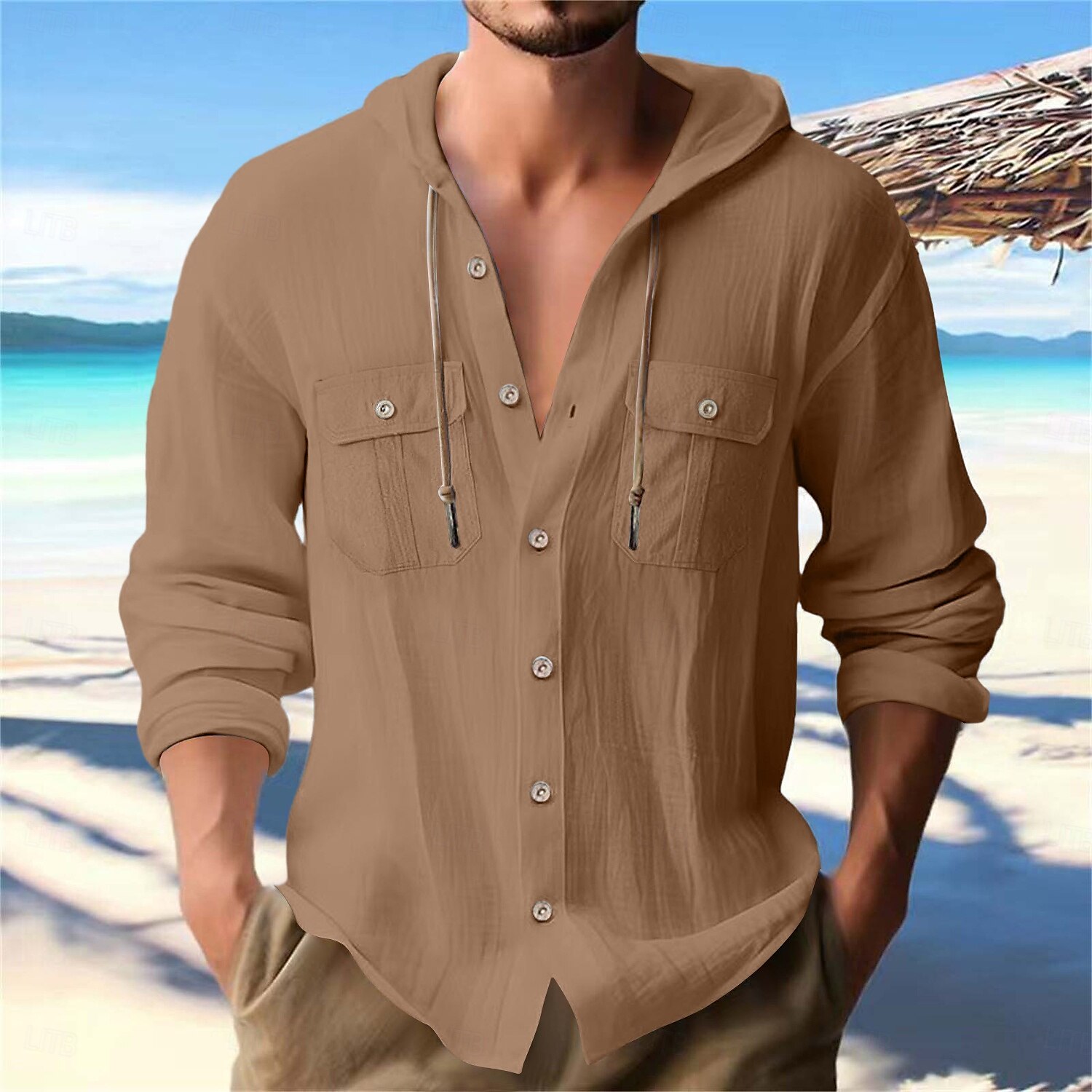 Per uomo Camicia camicia di lino Camicia estiva Camicia da spiaggia Liscio Da mare Informale Nero Bianco Blu marino Blu Manica lunga A fascia Primavera estate Abbigliamento del 2025 a $27.99 –P6