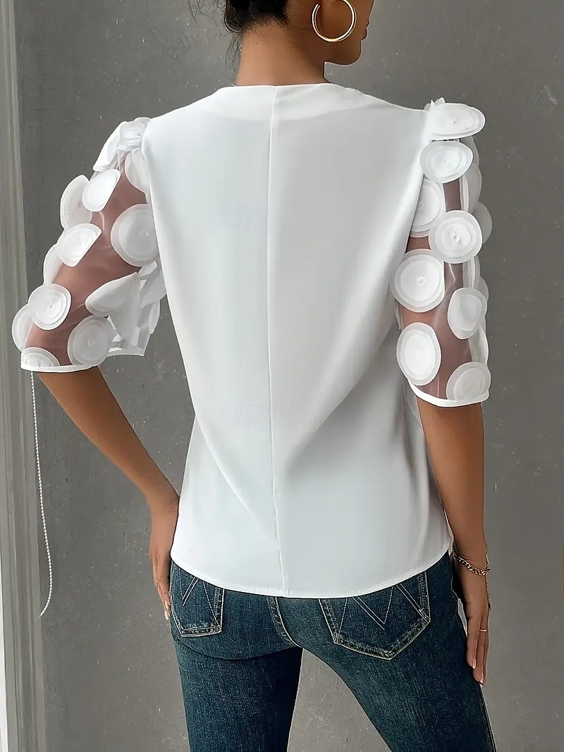 Halenka Dámské Černá Bílá Plná / Jednobarevná Krajka Denní Elegantní Do V Běžný S 2025 - $19.49 –P2
