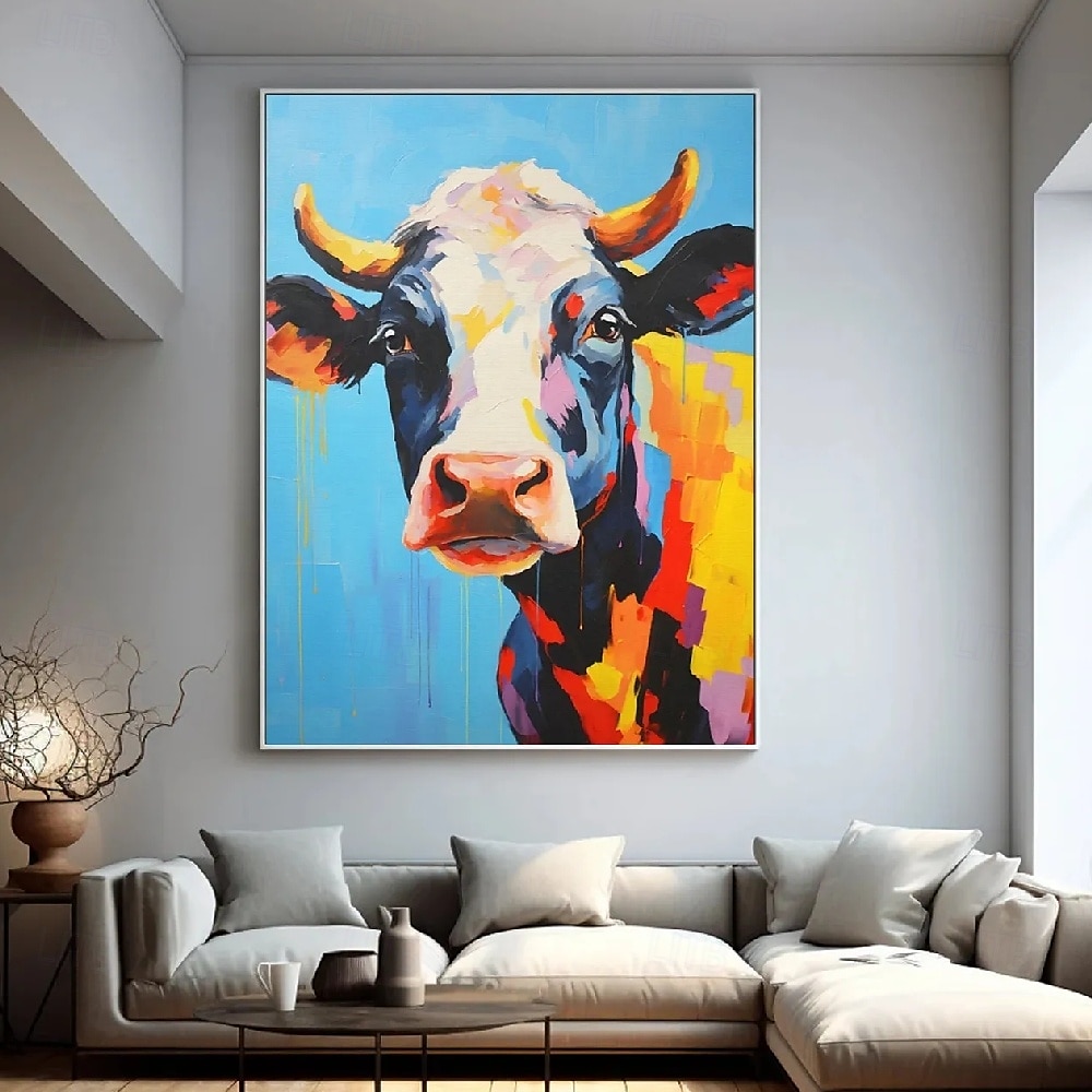 peinture à l'huile peinte à la main, œuvre d'art abstraite de vache, peinture à l'huile, peinture de vache sur toile, art abstrait extra large, peinture animale texturée surdimensionnée, art de 2025 ? $116.99 –P4
