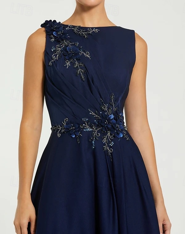 Robe de soirée A-Line verte robe élégante mariage formel longueur au sol sans manches col bijou satin avec broderie pailletée de 2025 ? $202.99 –P4