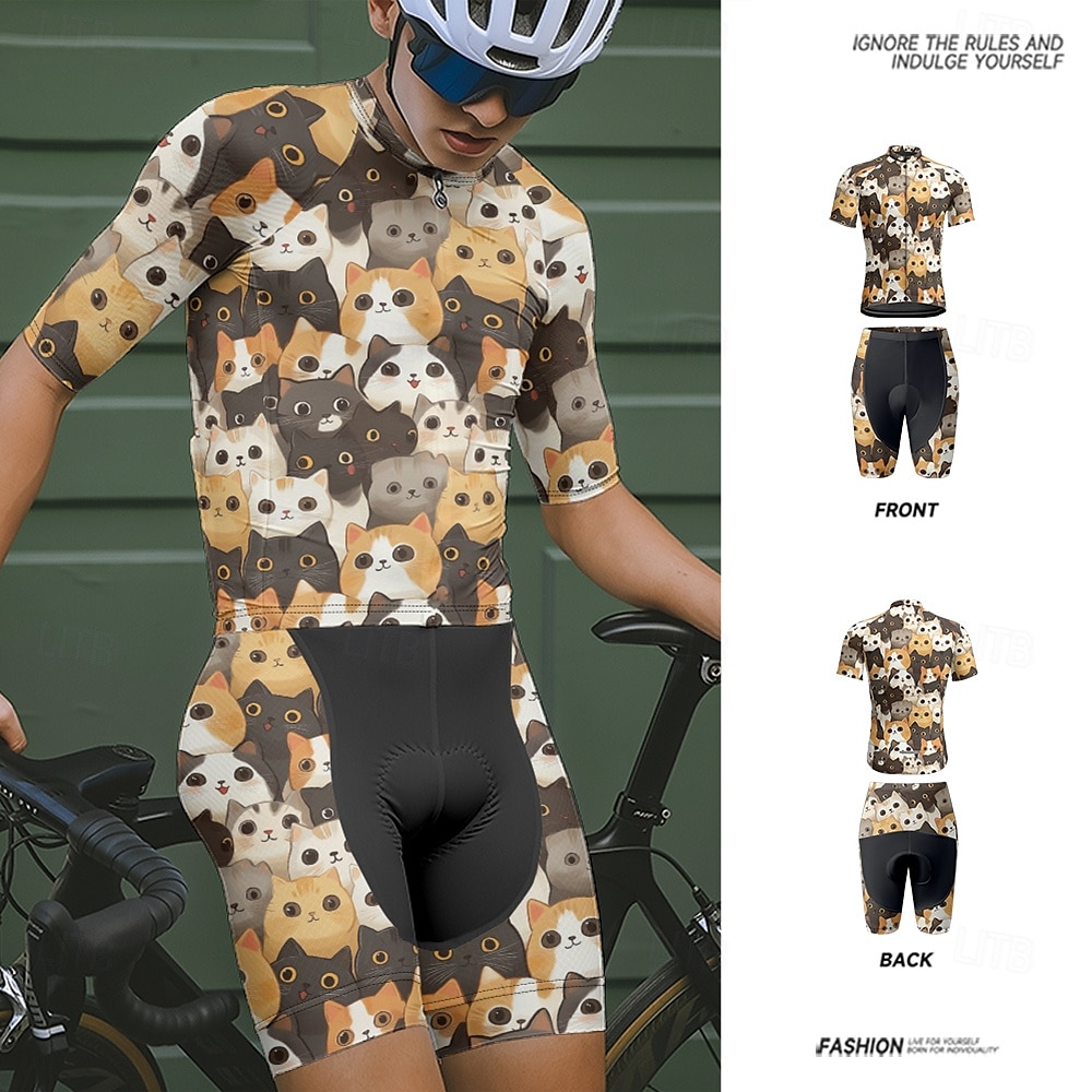 Ανδρικά Φανέλα και σορτς ποδηλασίας Γάτα Κοντομάνικο Ποδήλατο Ρούχα σύνολα με 3 πίσω τσέπες Ποδηλασία Βουνού Ποδηλασία Δρόμου Μποστινό Φερμουάρ Σκούπισμα ιδρώτα Άνετο Αναπνέει Αθλητισμός 2025 - AU $77.55 –P12