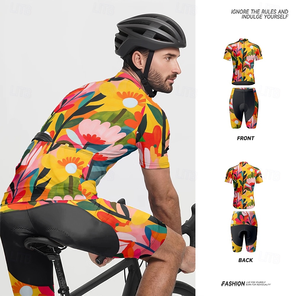 Men's Cycling Jersey with Shorts Floral Botanical Short Sleeve Bike Clothing Suit with 3 Rear Pockets Mountain Bike MTB Road Bike Cycling Front Zipper Sweat wicking Comfortable Breathable Sports 2025 - $47.99 –P12