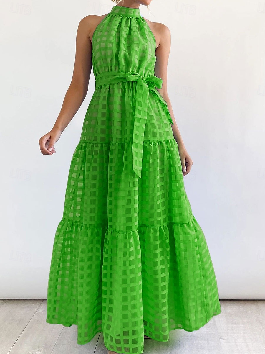 Dámské maxi šaty zavinovací šaty A v linii halter šaty fit and flare šaty jednobarevné dovolená dovolená neformální každodenní pravidelný střih grafické bezrukávové halter výstřih černá růžová 2025 - $39.99 –P7