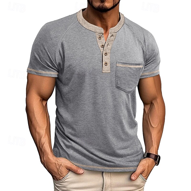 Hombre Camiseta con botones Camiseta Henley Shirt Camisa manga corta Manga Corta Henley Verano Bloque de color Color sólido/liso Moda Design Moda Vacaciones Calle Noche Azul marinero Negro Blanco 2025 - $26.99 –P7