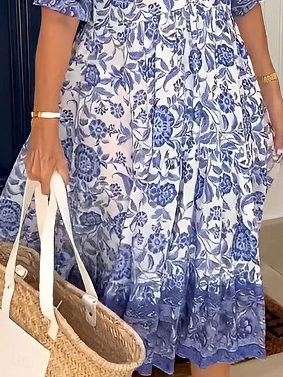 Női Midi ruha hétköznapi ruha Boho elegáns ruhák Boho ruha Csehország Stílusos Alkalmi Vakáció Hétköznapi Napi Laza öltözet Grafika Féhosszú V-alakú Arcpír rózsaszín Medence Égszínkék Sárgabarack 2025 - $27.99 –P4