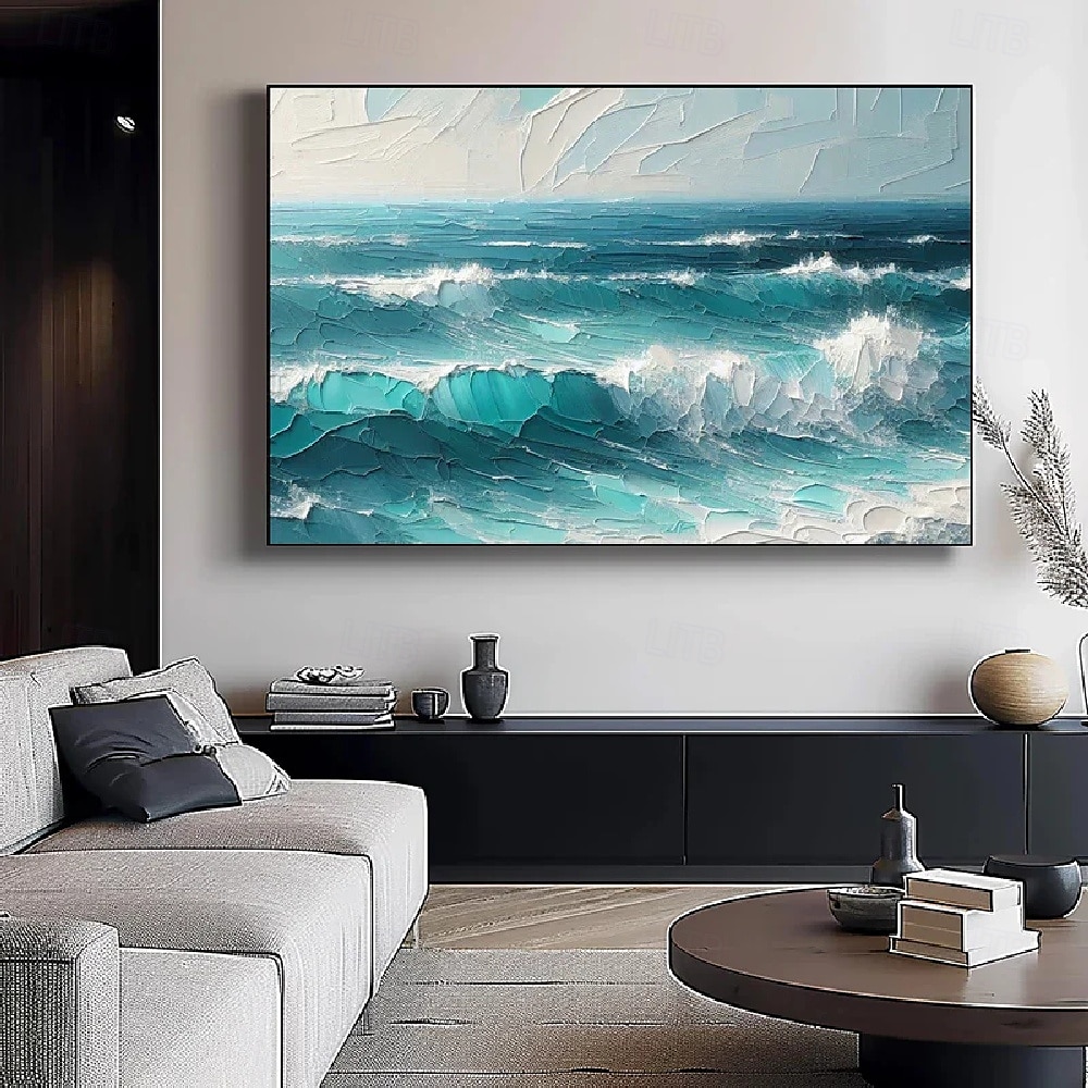 dipinto a mano paesaggio marino blu oceano dipinto a olio costiero arte murale dipinta a mano paesaggio marino spiaggia astratto dipinto su tela per soggiorno enorme paesaggio marino extra large del 2025 a $116.99 –P6