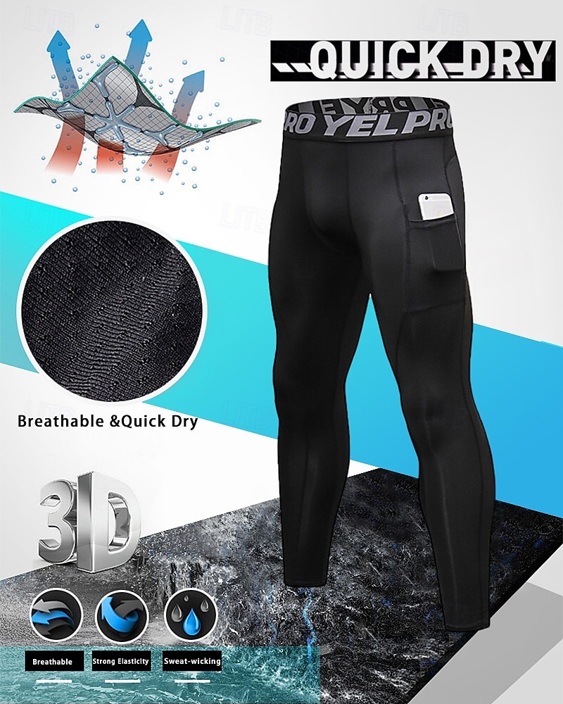 Men's Compression Pants Running Tights Leggings with Phone Pocket Base Layer Athletic Winter Spandex Breathable Quick Dry Sweat wicking Power Flex Fitness Gym Workout Running Skinny Sportswear 2025 - GBP £14 –P1