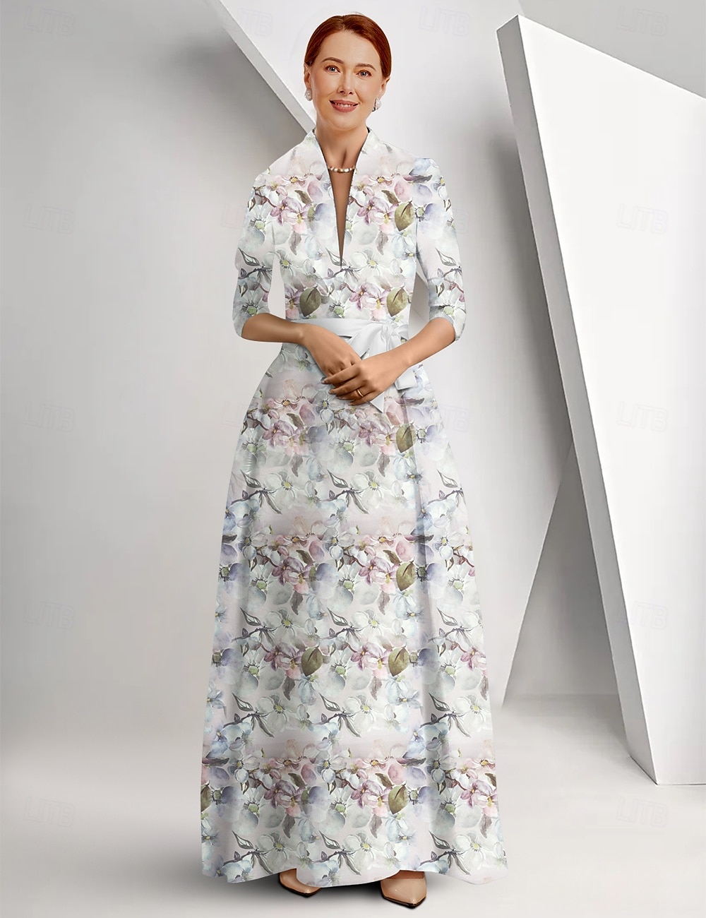 Mor til bruden A-Line Kjole Elegant Queen Anne Utringning Gulv-lengde Sateng 3/4 lengde ermer med Sløyfe(r) Race Day kjole Bryllupsgjest Kjole 2025 - $162.99 –P5
