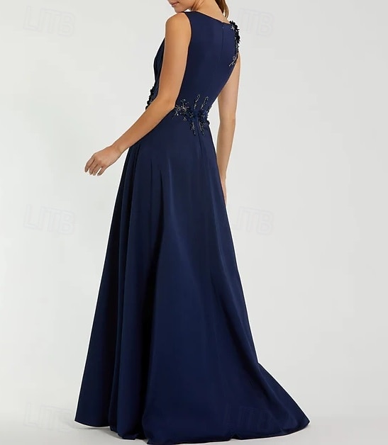 Robe de soirée A-Line verte robe élégante mariage formel longueur au sol sans manches col bijou satin avec broderie pailletée de 2025 ? $202.99 –P6