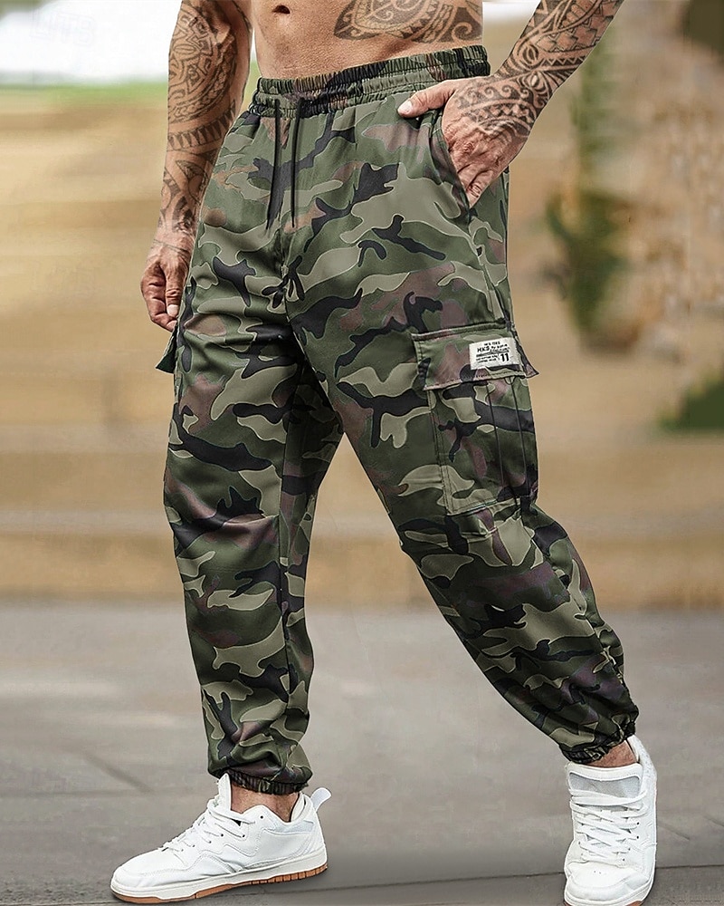 Per uomo Pantaloni cargo Pantaloni A cordoncino Vita elastica Multi tasca Camouflage Mimetico Indossabile Esterno Giornaliero Campeggio e hiking Di tendenza Classico Verde Cachi del 2026 a $20.99 –P3