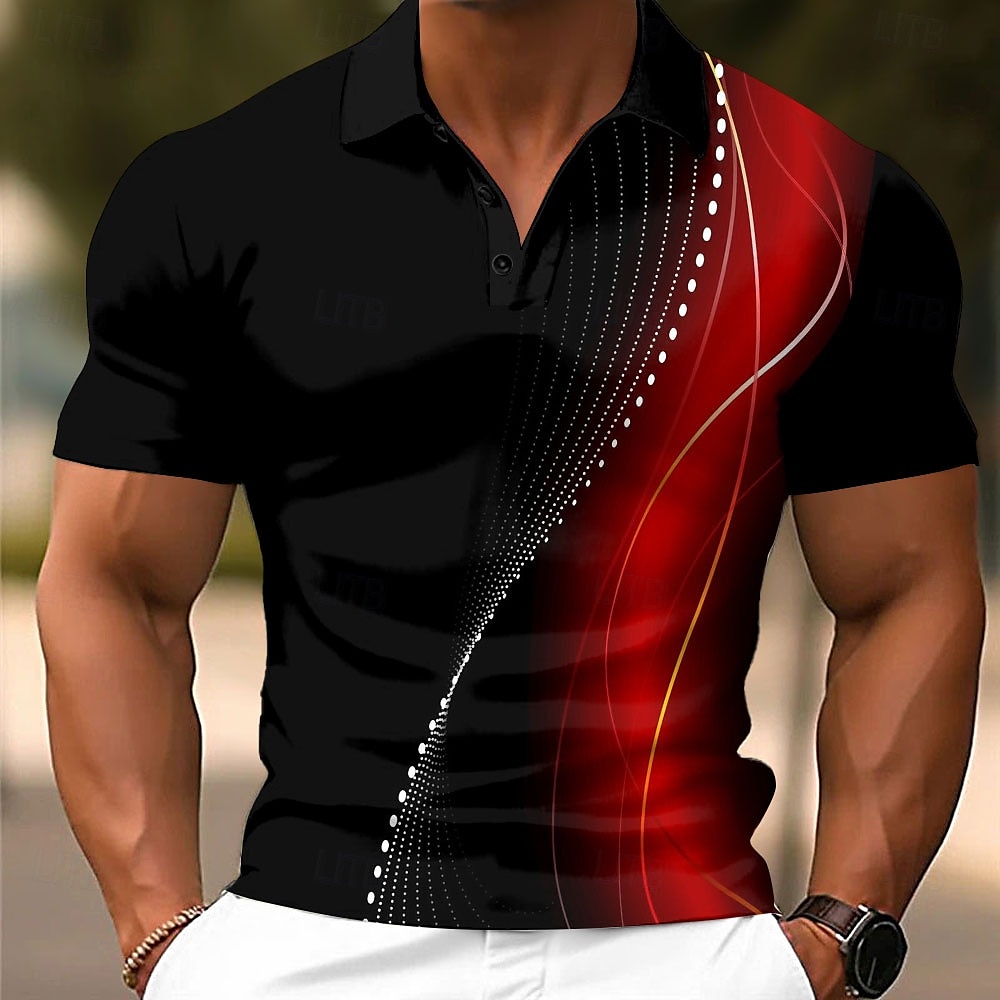 Men's Geometic Line Polo Short Sleeve Polo Shirts Collared Shirts Casual School Outdoor Daily Wear Home Wear 3D Print Summer Red Blue Green 2025 - $26.99 –P1