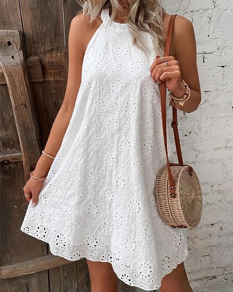 Pentru femei Rochie Mini Rochie albă Rochie casual Rochie decupată Rochie de vară Modă În aer liber Concediu Dată Fit regulat Simplu Fără manșon Gâtul halter Portocaliu Trifoi Bej Vară Primăvară 2025 - $24.99 –P2