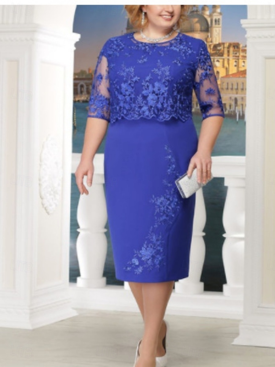 Dámské Midi šaty Krajkové šaty Bodycon šaty Šaty s očkem Narozeniny koktejl Dovolená Denní Běžný Bez vzoru Poloviční rukáv Tričkový Rubínově červená Námořnická modř Vodní modrá Léto 2025 - $36.99 –P1