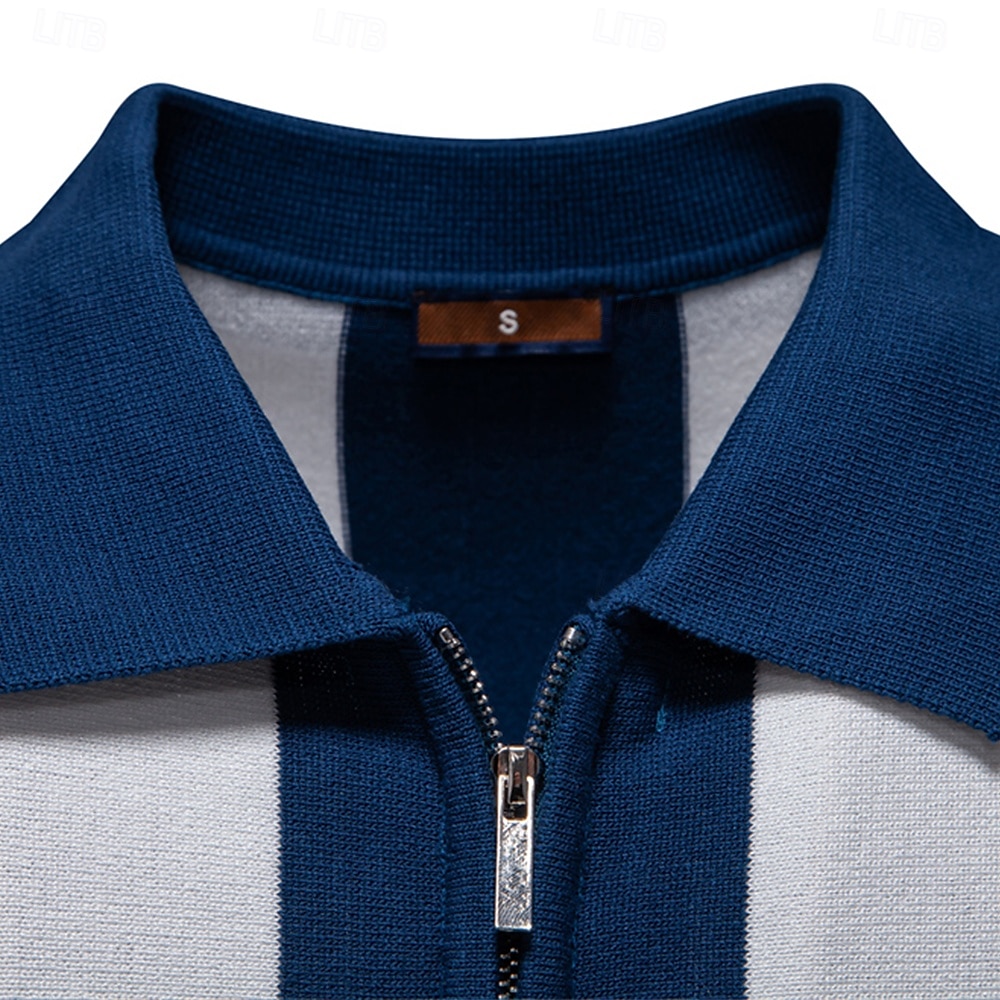 Per uomo Polo Maglione polo lavorato a maglia Formale Lavoro Collo ripiegato Manica Corta Confortevole Stile Vecchio Denaro A righe Strisce verticali Stripe-Trim Righe Primavera Nero Giallo Blu marino del 2025 a $27.99 –P20