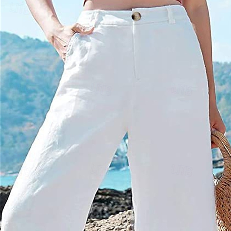 Per donna Pantaloni in cotone e lino Pantaloni Palazzo Moda Streetwear Comfort Lunghezza intera Vita Alta Semplice Tasca Comodo All'aperto Confortevole Streetwear Abbigliamento quotidiano Uscire Nero del 2025 a $21.99 –P5