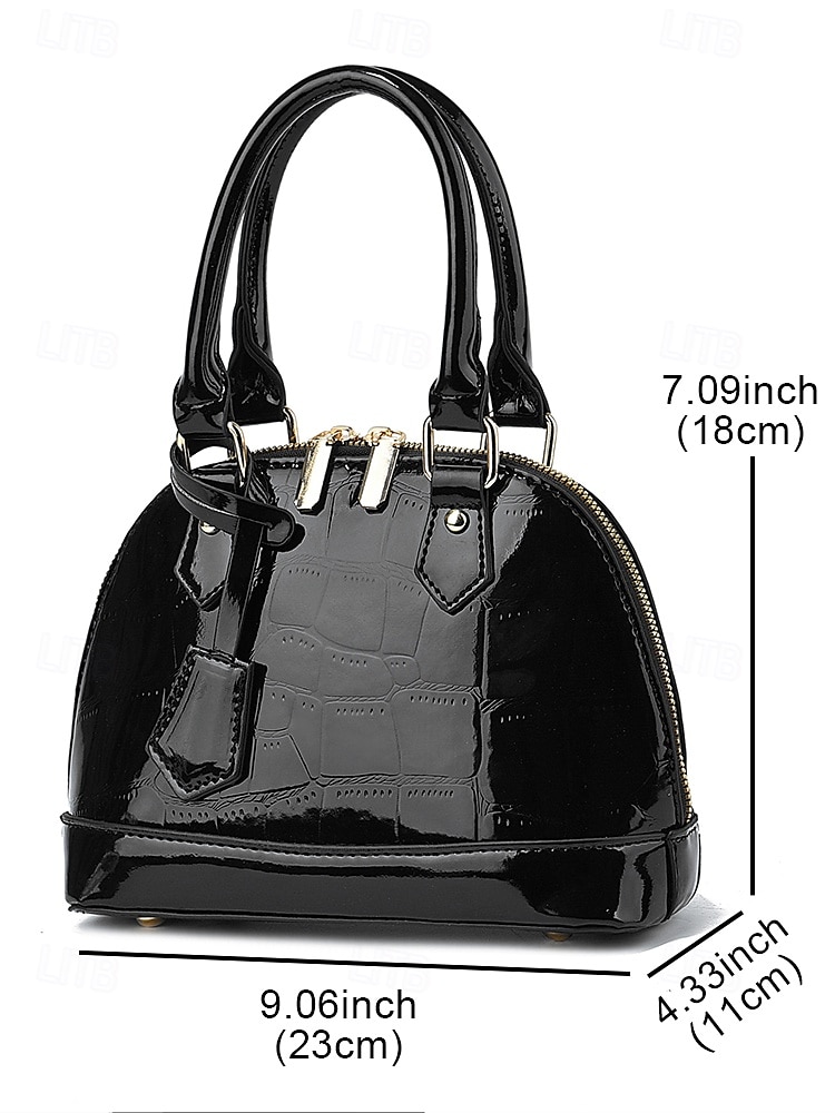 Women's elegant green stone pattern handbag with adjustable shoulder strap, shiny patent leather, fashionable design, suitable for work, party and daily use Wine Black Orange 2026 - $26.99 –P3