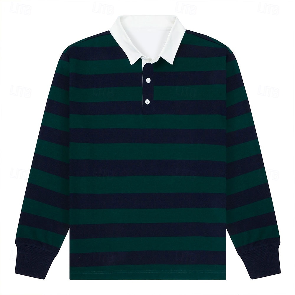 Men's Striped Rugby Polo Long Sleeve Polo Shirts Collared Shirts Sportswear Casual School Outdoor Athleisure 3D Print Spring Fall Winter Black / Green 2026 - $29.99 –P1