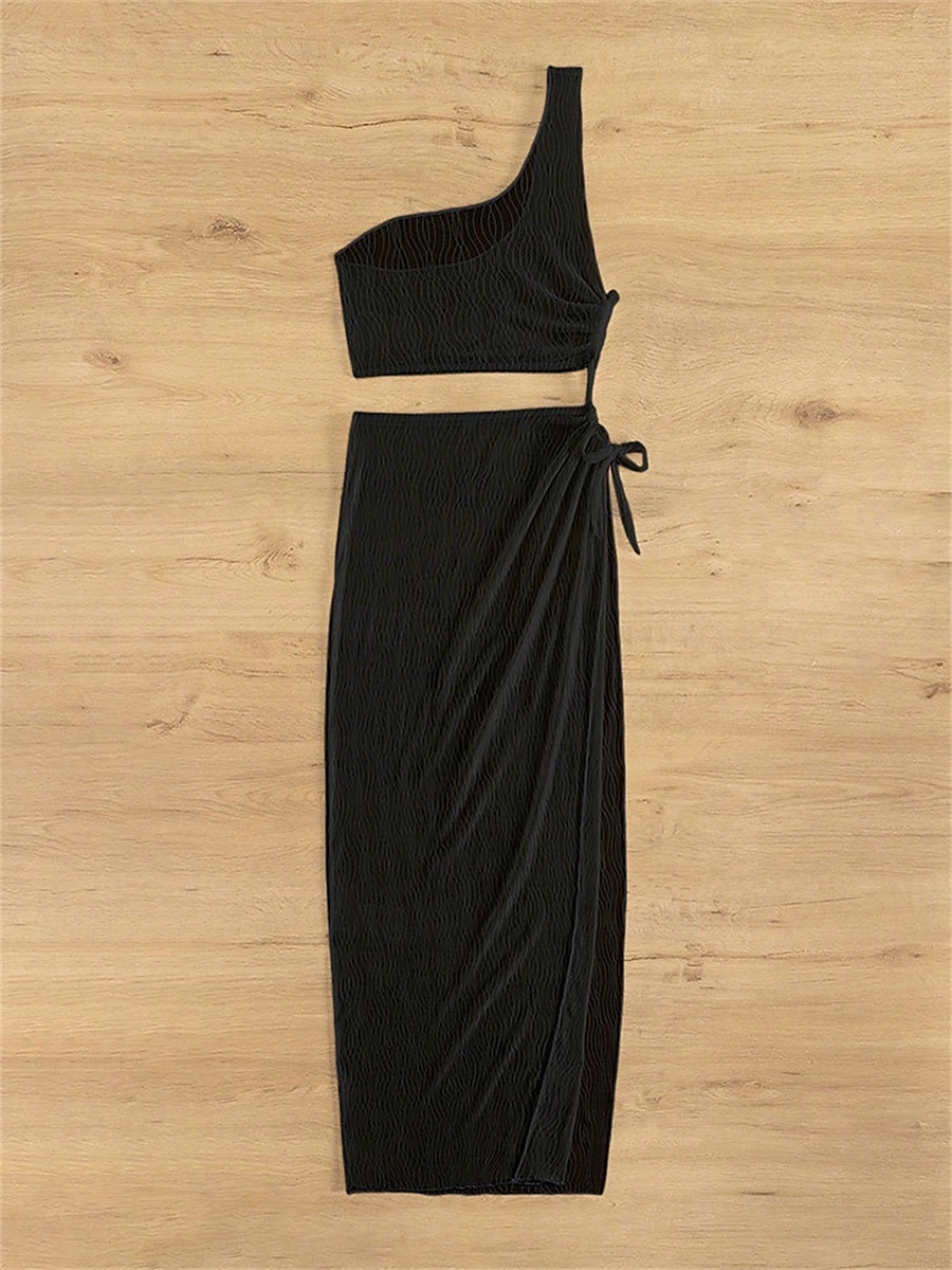 Per donna Costumi da bagno Prendisole Vestito da spiaggia Costume da bagno Tagliato Festività Abbigliamento mare Tinta unica Collo asimmetrico Senza maniche Costumi da bagno del 2025 a $15.49 –P5
