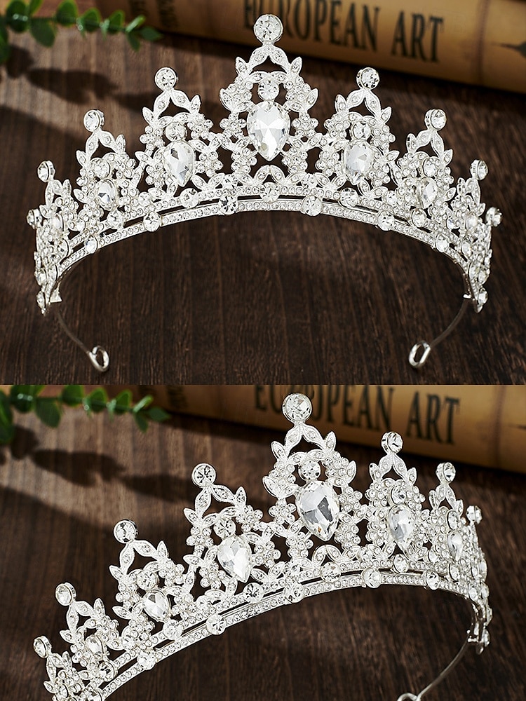 Zilveren tiara met strass steentjes en sieradenset voor dames – elegante ketting, oorbellen en kroon voor bruiloften, optochten en speciale gelegenheden 2025 - $19.99 –P5