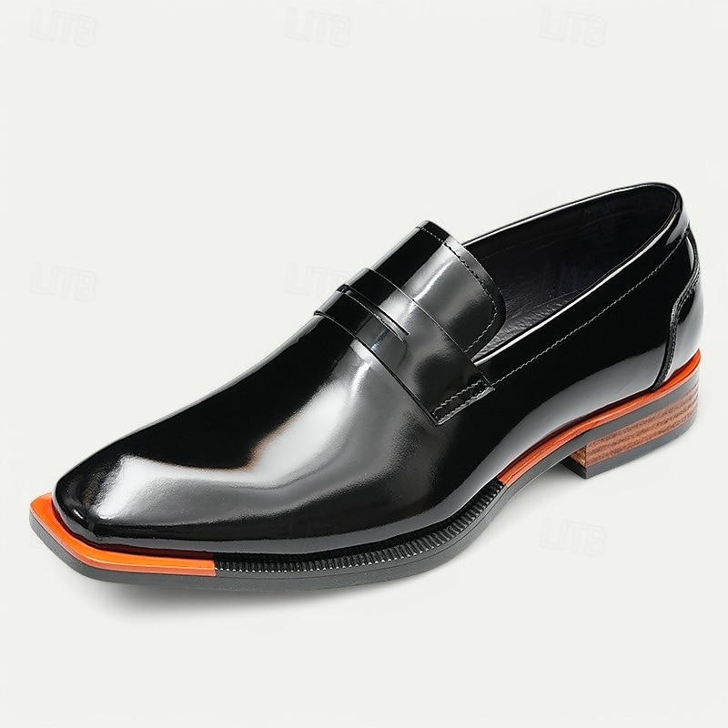 Mocasines negros sin cordones de piel de vacuno de primera calidad para hombre con detalles en naranja en contraste, estilo formal para negocios y eventos especiales 2026 - $109.99 –P4