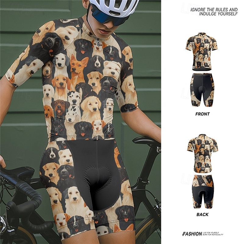 Men's Cycling Jersey with Shorts Dog Short Sleeve Bike Clothing Suit with 3 Rear Pockets Mountain Bike MTB Road Bike Cycling Front Zipper Sweat wicking Comfortable Breathable Sports Black Yellow Dark 2025 - $47.99 –P12