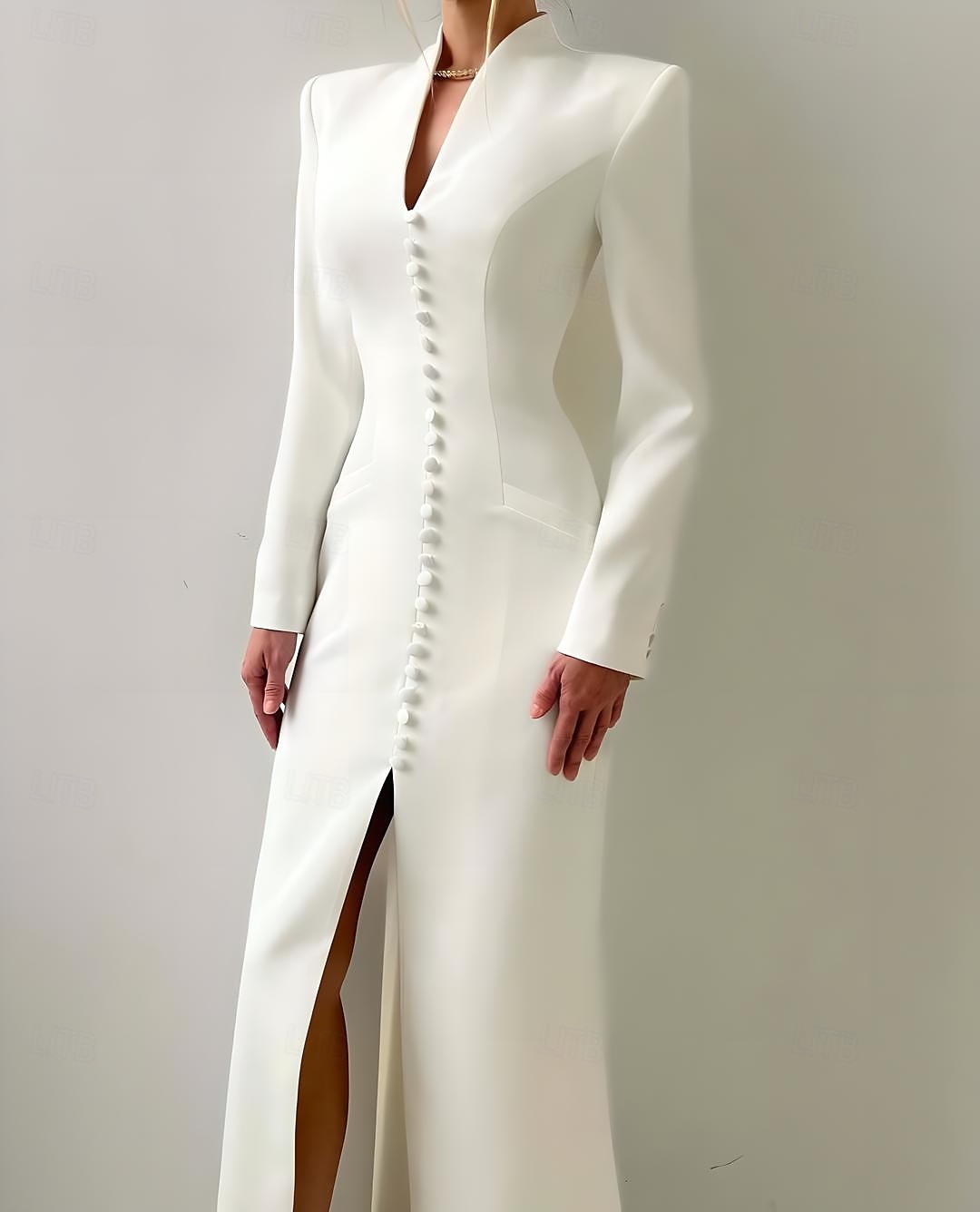 Zeemeermin  Trompet Moeder Van De Bruid Jurk Tuxedo Jurk Elegante Hoge Split V-Hals Vloerlange Satijn Lange Mouwen met Split 2025 - $181.99 –P2