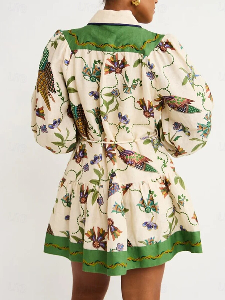 Damen Minikleid A Linie Kleid Sommerkleid Figurbetontes Kleid Kleid mit Puffärmeln Urlaub Cocktail Urlaub Täglich Regular Fit Blumen Graphic Langarm Kargen Grün Sommer 2025 - $46.99 –P4