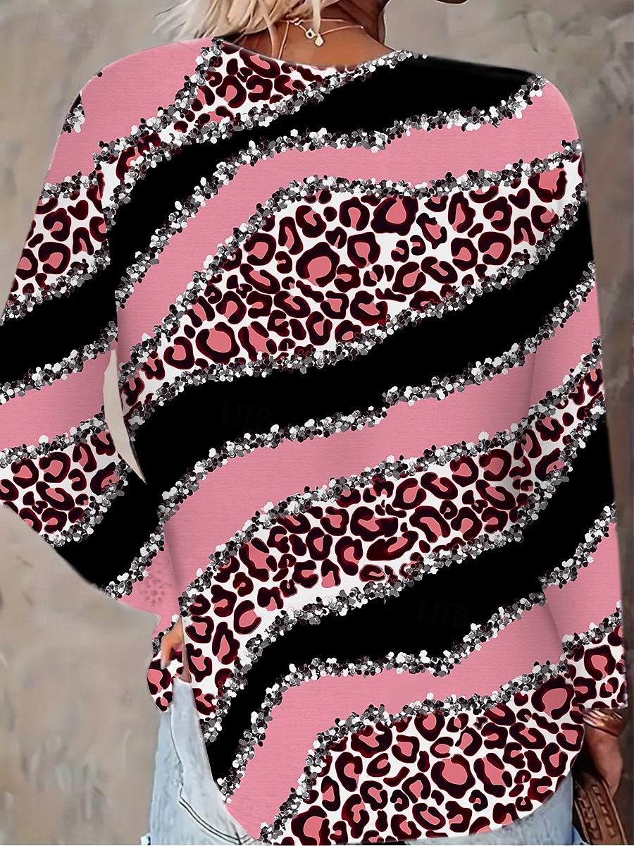 Pentru femei Tricou Leopard Dungi Casual Manșon Lung Stil Nautic Topuri obișnuite Zilnic Imprimeu Roz Îmbujorat Primăvară Toamnă 2025 - $22.99 –P2