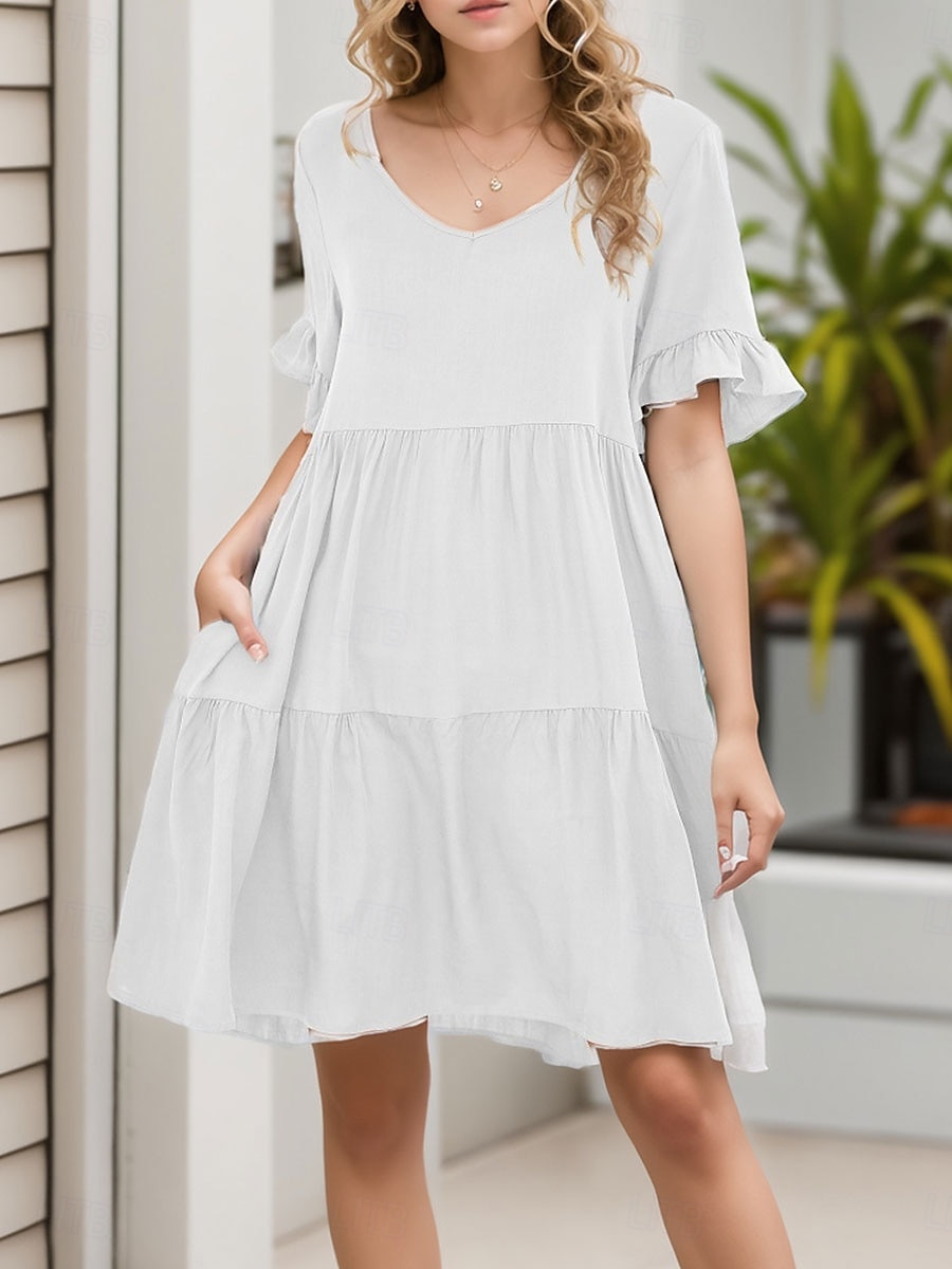 Women's Mini Dress T Shirt Dress Tee Dress Shift Dress Ruffle Dress Casual Vacation Street Casual Regular Fit Graphic Short Sleeve V Neck Black White Light Green Wine Summer 2025 - $24.99 –P1