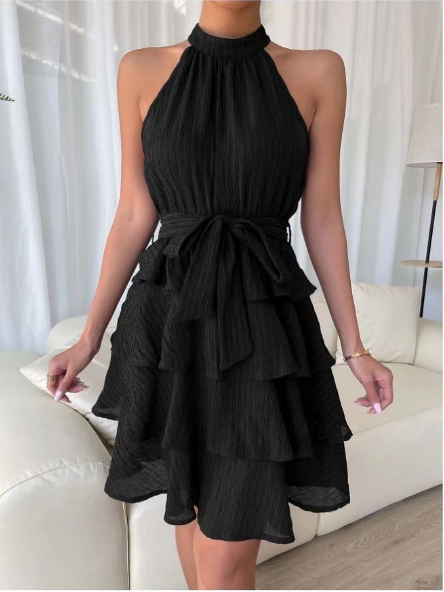 Női Mini Ruha Hétköznapi Ruha A Vonallal Fit And Flare Ruha Alap Hétköznapi Szabadság Napi Rendszeres Illeszkedés Grafikus Ujjatlan Halter Nyak Fekete Piros Kék Lila Nyár 2025 - $30.99 –P12