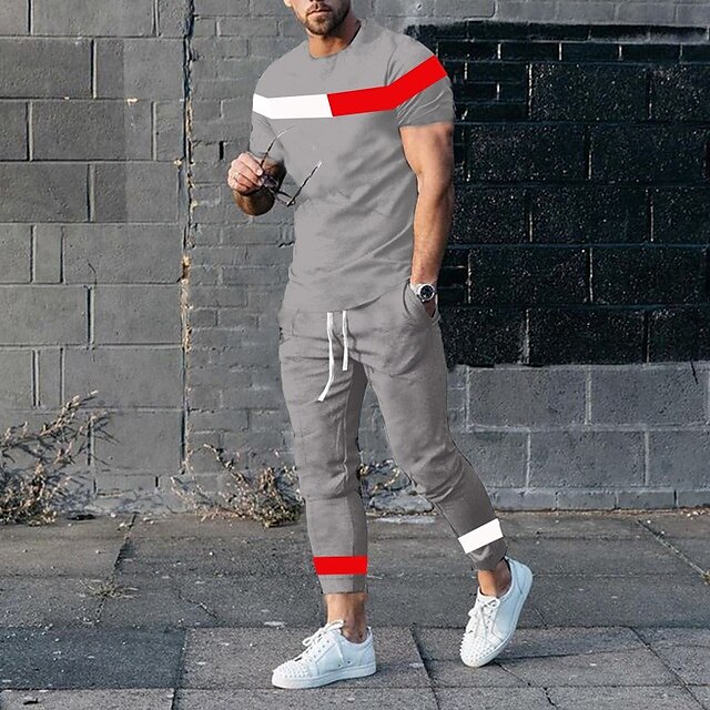 Voor heren T-shirt past Shirt- en broeksets 2 stuks outfits Korte mouw Ronde hals Zomer Kleurenblok Modieus Casual 2-stuks Vakantie Alledaagse kleding Uitgaan Zwart Wit Geel Top T-shirt voor mannen 2025 - $40.99 –P1