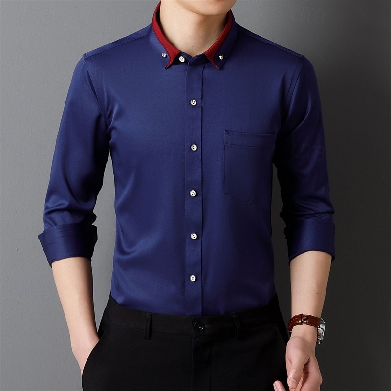 Per uomo Camicia Camicie Camicia con bottoni Tinta unica Matrimonio Feste Nero Bianco Rosa Vino Manica lunga Bavero Primavera Autunno Abbigliamento Tasche del 2025 a $21.99 –P16