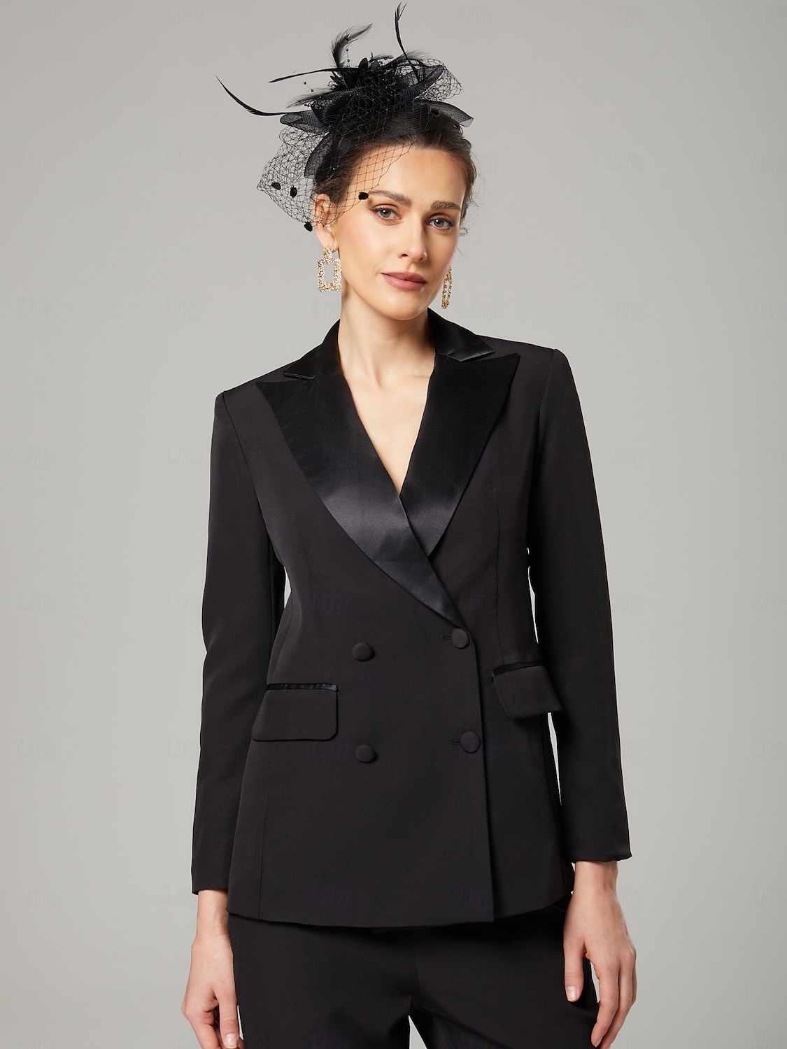 Hosenanzug der Brautmutter Eleganter Hemdkragen knöchellang dehnbare Chiffon lange Ärmel mit Knöpfen einfarbig 2025 2025 - $179.99 –P6