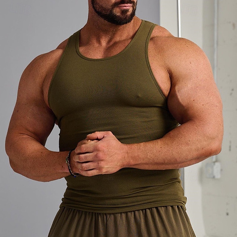 Herren Tank Top Weste Unterhemd Ärmelloses Shirt Ärmellos Rundhalsausschnitt Sommer Einfach Mode Designer Basic Schnelltrocknend Urlaub Straße Ausgehen Hellgelb Schwarz Weiß Top T-Shirt für Herren 2025 - $12.99 –P1