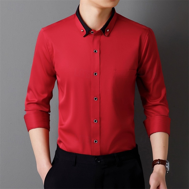 Per uomo Camicia Camicie Camicia con bottoni Tinta unica Matrimonio Feste Nero Bianco Rosa Vino Manica lunga Bavero Primavera Autunno Abbigliamento Tasche del 2025 a $21.99 –P17