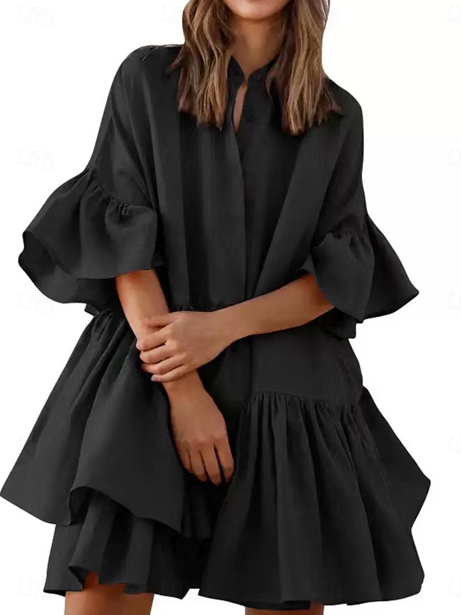 Damen Minikleid Casual kleid Chiffon-Kleid Elegant Kuschelig Stilvoll Ausgestellter Ärmel Urlaub Täglich Lockere Passform Glatt Kurzarm Ständer Schwarz Weiß Rosa Sommer Frühling 2025 - $21.99 –P6