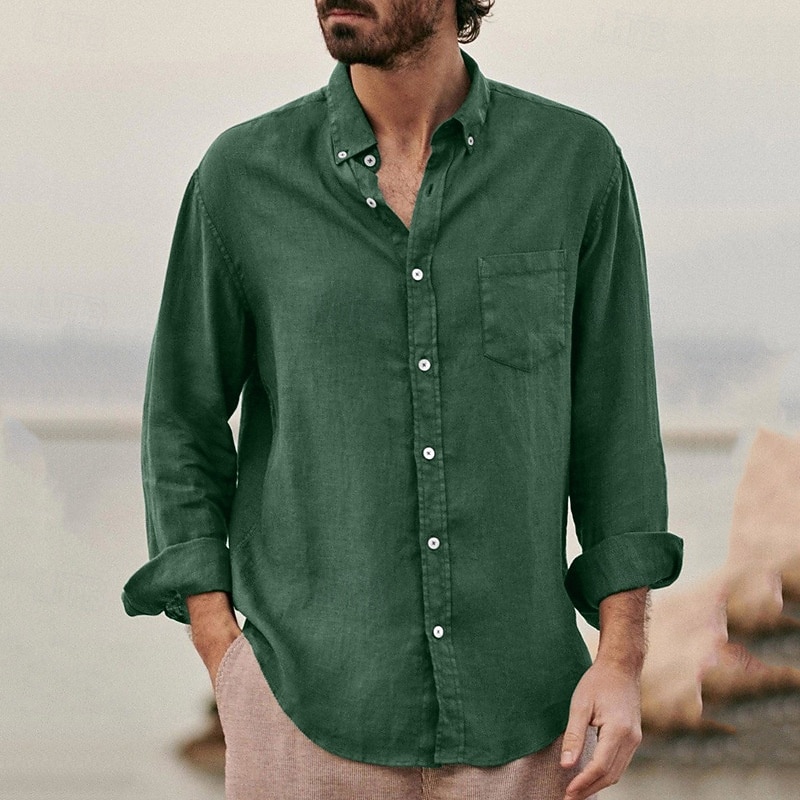 Per uomo Camicia Maglietta informale Camicia con bottoni Camicia di cotone Liscio Da mare Strada Nero Marrone Verde Grigio Manica lunga Bavero Primavera Abbigliamento Tasche del 2025 a $21.99 –P4