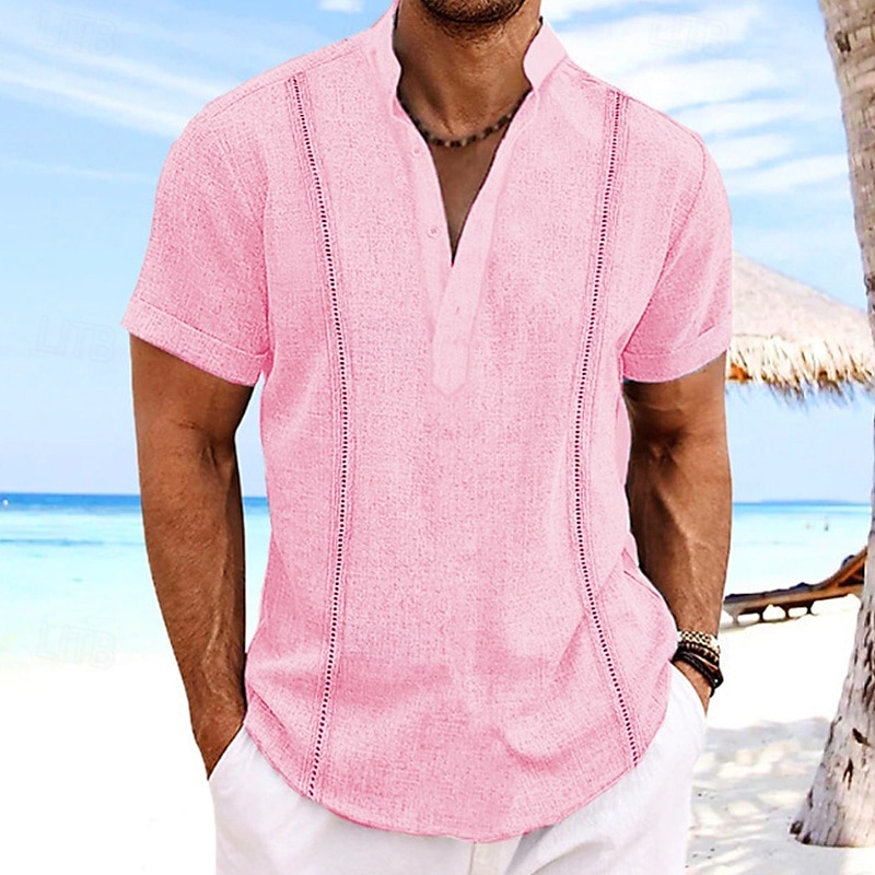 Per uomo Camicia Camicia di lino Camicia casual Camicia con Bottoni Camicia di cotone Semplice Vacanza Streetwear Nero Bianco Rosa Cachi Manica Corta Colletto alla coreana Estate Abbigliamento del 2025 a $23.99 –P5