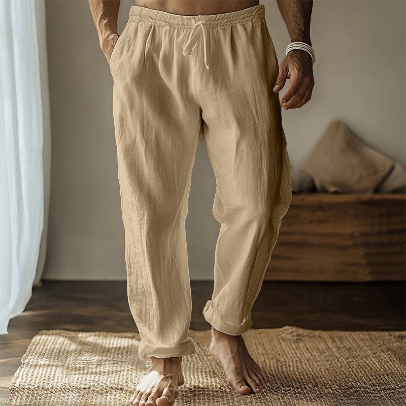 Pánské Plátěné kalhoty Kalhoty Letní kalhoty Gázové kalhoty Šňůrky Elastický pas Straight-Leg Bez vzoru Pohodlné Prodyšné Plná délka Domů Ležérní Denní Módní Klasický styl Černá Bílá 2025 - $22.99 –P8