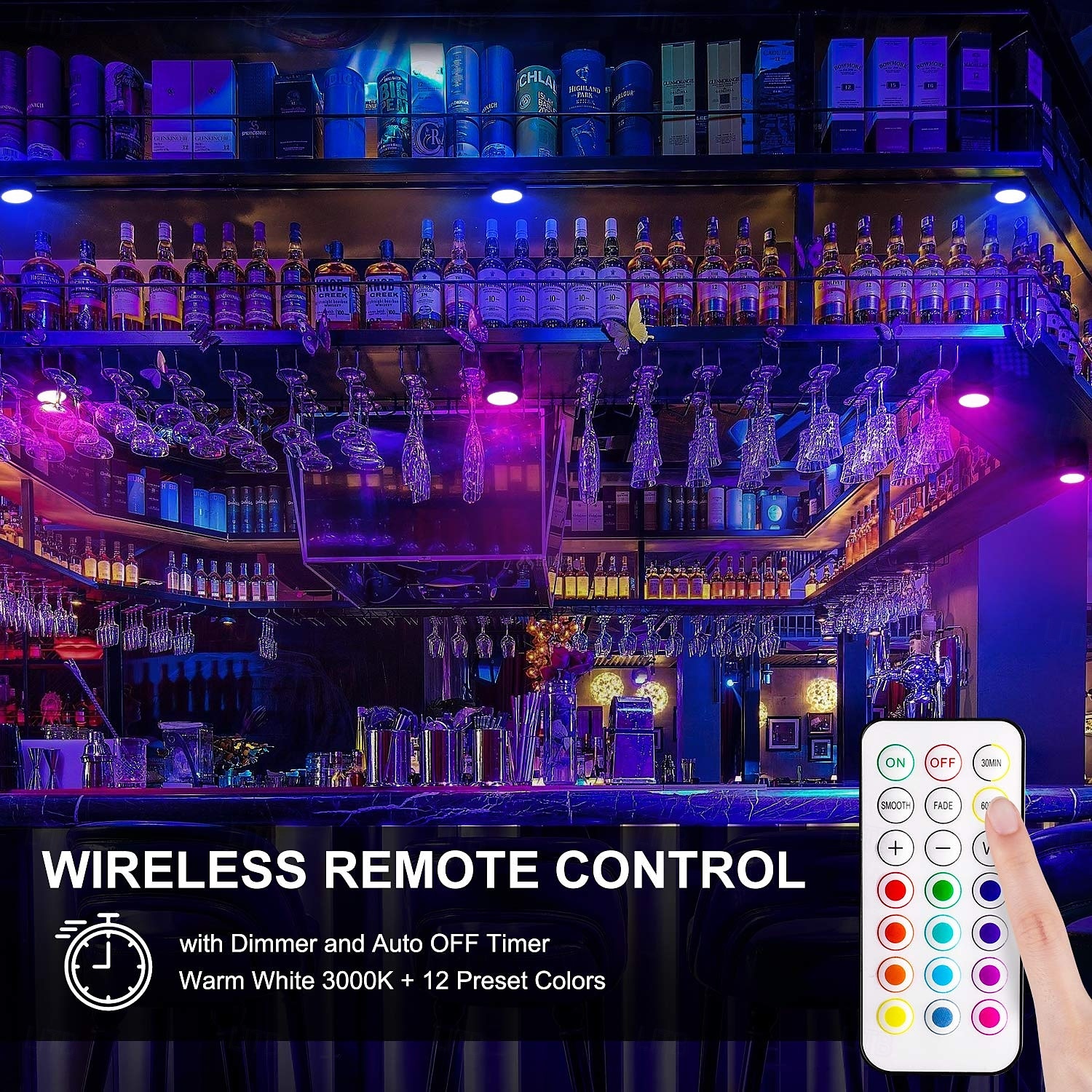 USB Rechargeable RGB Puck Light - 1600mAh Rechargeable Battery Powered Cabinet Lights with Remote Control, Magnetic Stick-On LED Tap Light for Cabinets, Wardrobe Indoor Use 1pc 2025 - $12.99 –P2