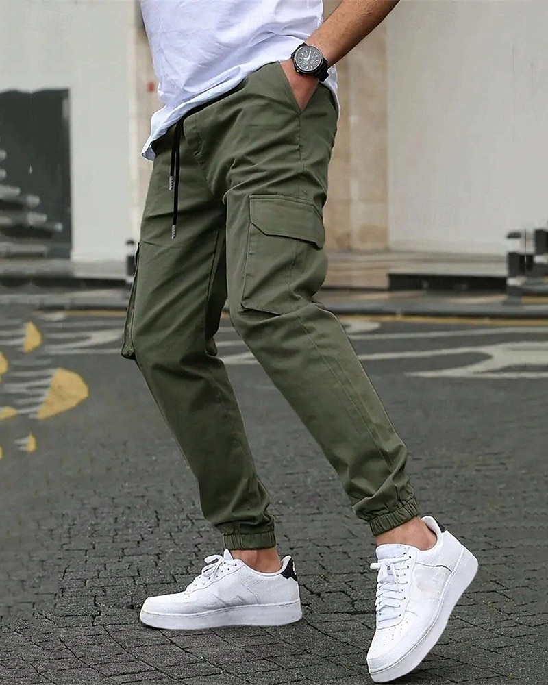 Homens Calças Cargo Calças Cintura elástica Bolso multi Tecido Vestível Ao ar livre Diário Casual Marron Escuro Preto de 2026 por $31.99 –P8