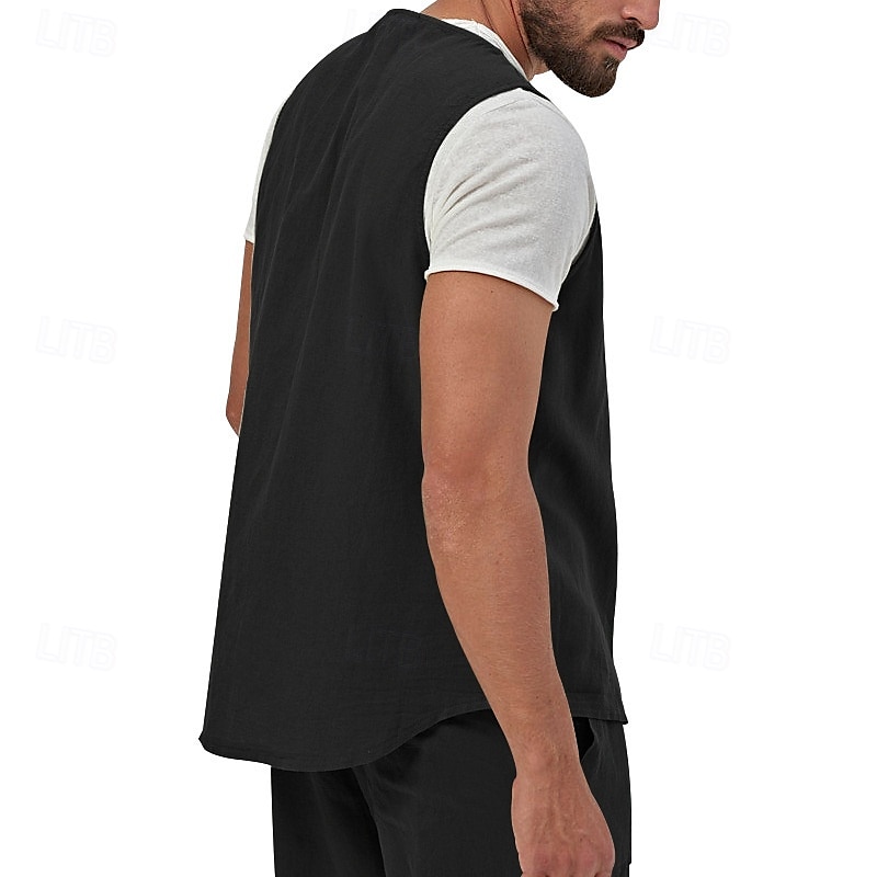 בגדי ריקוד גברים וסט Gilet אפוד פשתן חופשה יומי פגישה (דייט) אופנתי יום יומי קיץ אביב כפתורים כיס פשתן נוח אחיד חזה יחיד כפתור יחיד צווארון V רגיל שחור צהוב ירוק בהיר כחול נייבי אֵפוֹד 2025 - $23.99 –P11