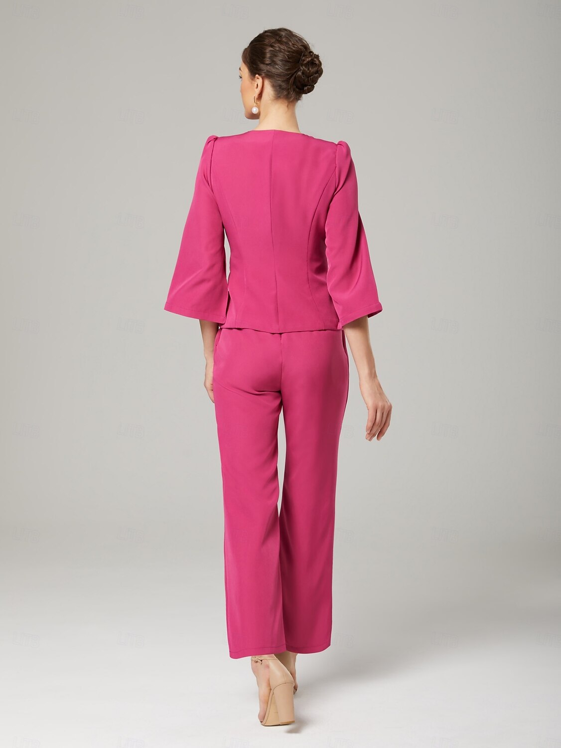 Zweiteilige Jumpsuits Mutter der Braut Elegant Wickel enthalten Juwelen-Hals Knöchellänge Stretch-Chiffon 3/4 Länge Ärmeln mit Bandage 2025 2025 - $161.99 –P2