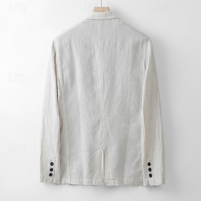 Men's 100% Linen Blazer Blazer Business Cocktail Party Wedding Party Fashion Casual Spring Autumn / Fall 100% Linen Plain Buttons Pocket Comfortable Single Breasted Blazer White Navy Blue khaki Gray 2025 - $102.99 –P11