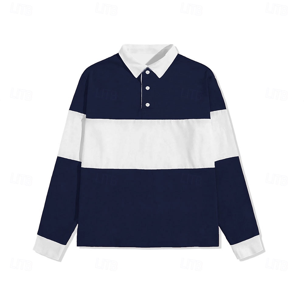 Per uomo A righe Polo da rugby Manica Lunga Magliette polo Camicie con Colletto Casual Scuola All'aperto Athleisure Stampa 3D Primavera Autunno Inverno Blu scuro del 2025 a $27.99 –P1