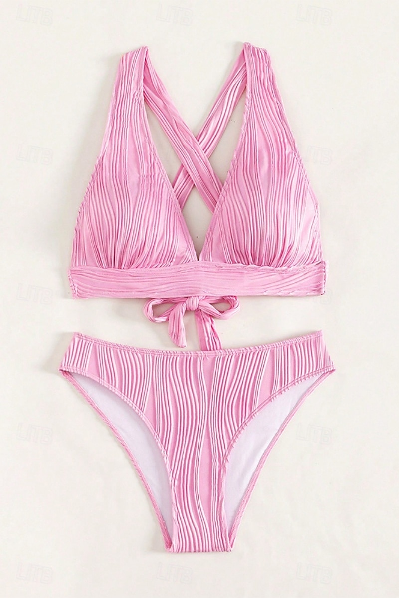 Dam Badkläder Bikini 2 st Kaxig Baddräkt Öppen rygg Smal Semester Standkläder Ensfärgat V-hals Ärmlös Baddräkter 2025 - $23.99 –P7