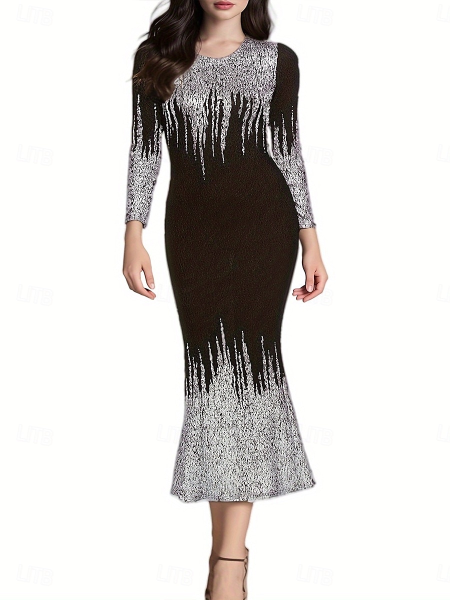 Per donna Abito lungo Abito lungo Vestito da festa Elegante Moda Sensuale Standard Manica lunga Girocollo Argento Oro Primavera Autunno Inverno del 2025 a $25.99 –P4