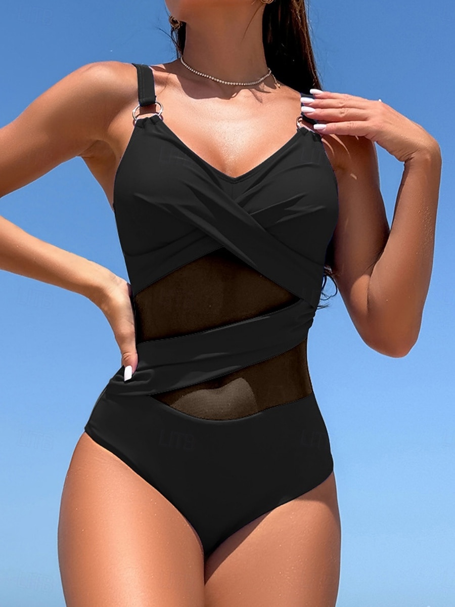 Naisten uimapuvut yksiöinen monokini uimapuku selkä avoin vatsaa hallitseva korkea vyötärö hoikka lomaranta-asu tasavärinen V-kaula-auko sleeveless uimapuvut 2025 - $25.99 –P4